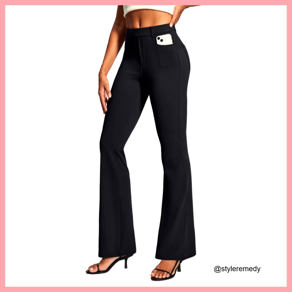 Bootcut Stretch Dress Pants With Pockets Pull On Office Slacks